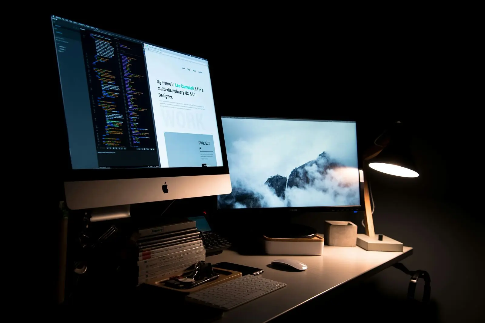 Web interface design shown across connected digital screens